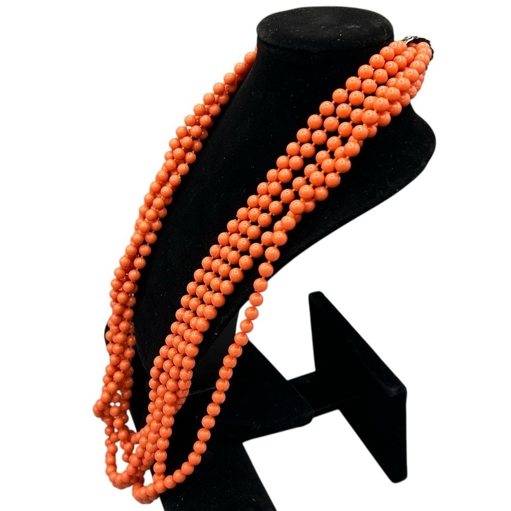 Vintage Orange Multi Strand Bead Necklace Statement Jewelry Magnetic Tested - Picture 2 of 11